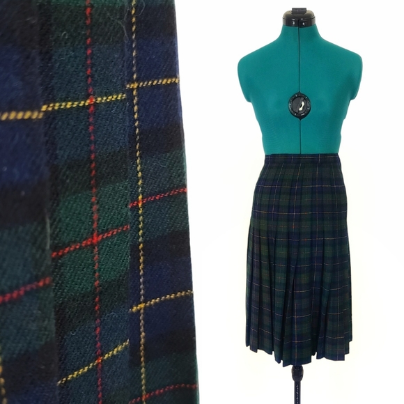 Pendleton Dresses & Skirts - 1960s Wool Skirt Plaid Pleated Vintage Pendleton Red Blue Green Yellow Retro vtg
